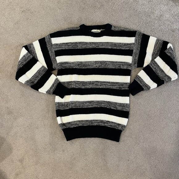 St. John's Bay Sweaters - St. John’s Bay Women’s L Tall Striped Knit Sweater Black White Gray Crewneck